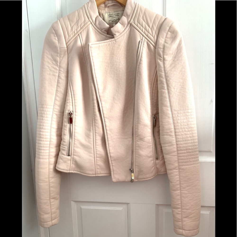 Light pink leather biker jacket